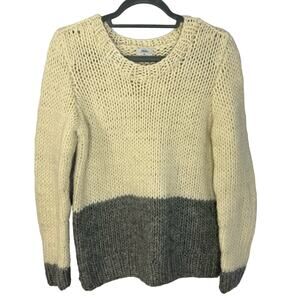 Wallace Women's Chunky Knit Colorblock Sweater Cream Gray Wool Nylon Medium